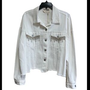 Savanna Jane White Jacket Size Large Denim White Western Glam Rhinestone NWT
